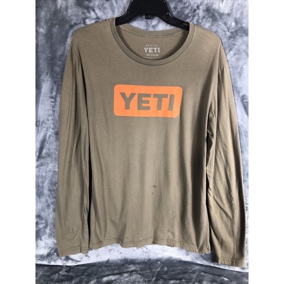 Yeti Coolers Logo Shirt Men's Long Sleeve Tee Shirt Green/Orange Adult Medium - Picture 4 of 7